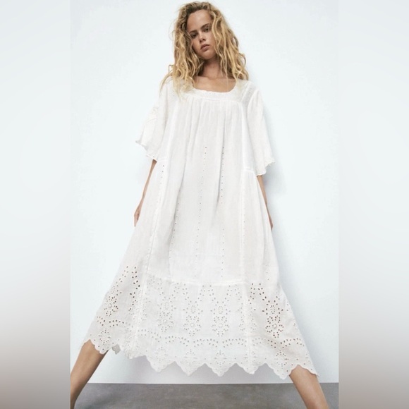 Zara Dresses & Skirts - Zara Tunic Dress With Cutwork Embroidery 5107/113 White Eyelet EUC